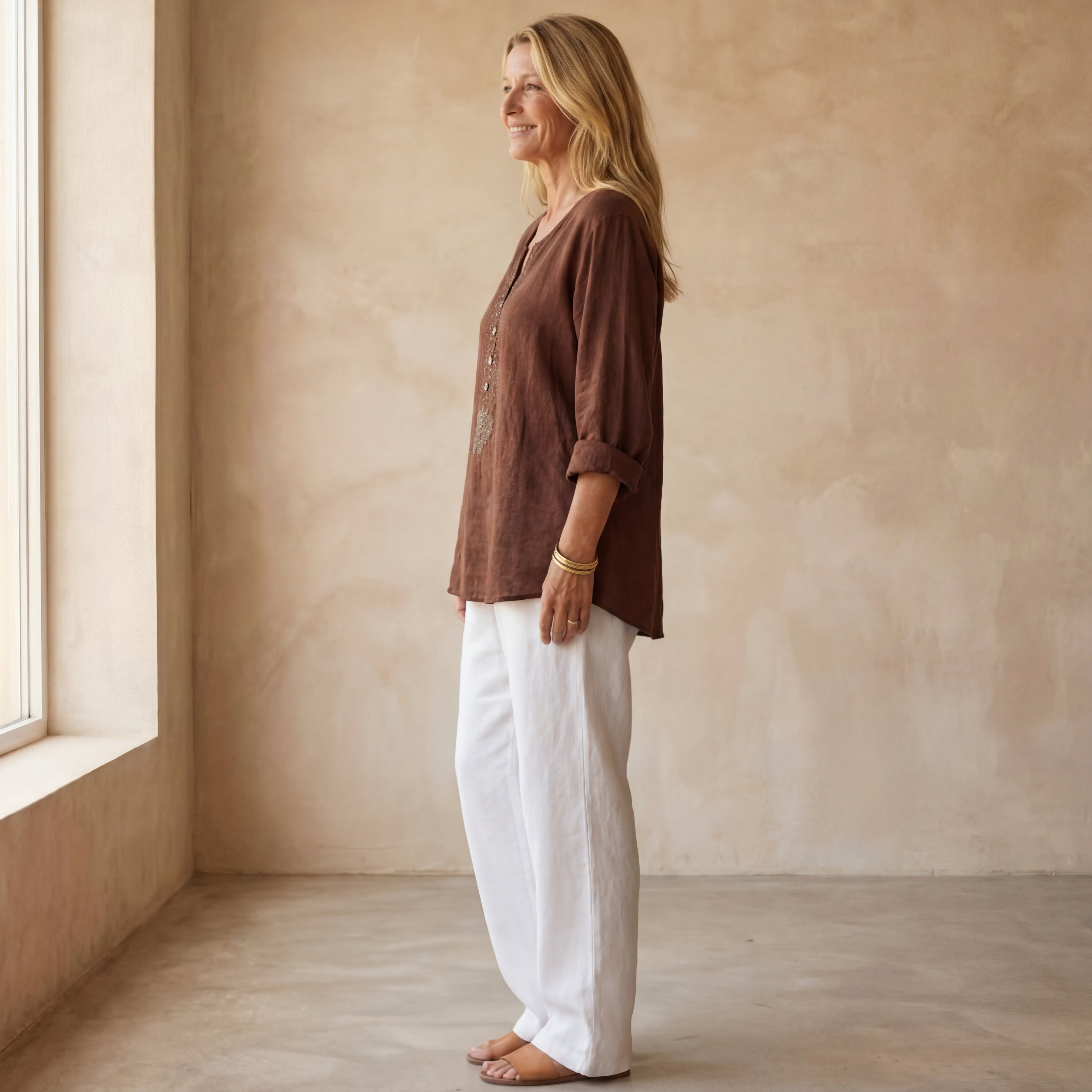 RANELA - BURGUNDY LINEN BLOUSE