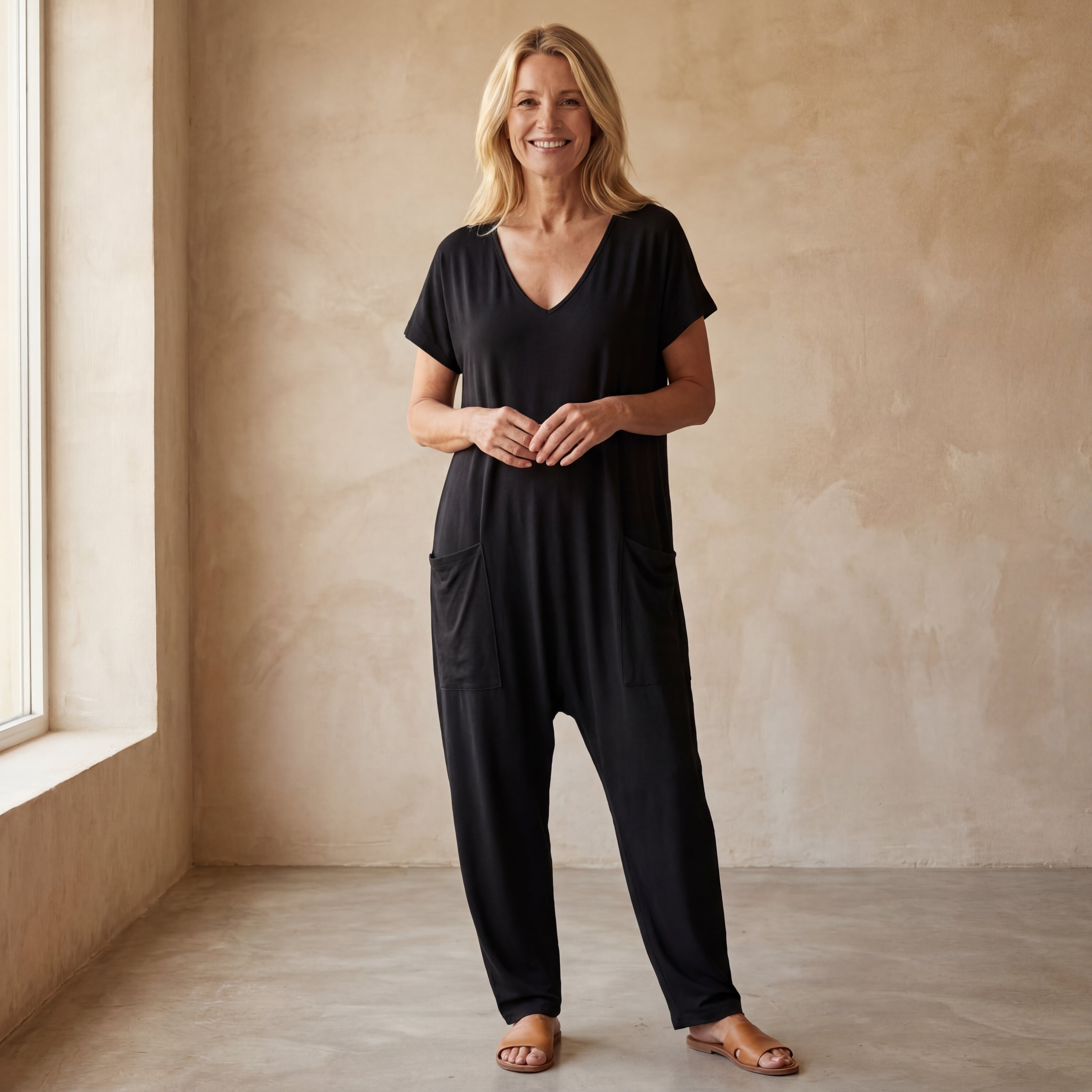 MAIRE - Casual V-neck Solid Color Jumpsuit
