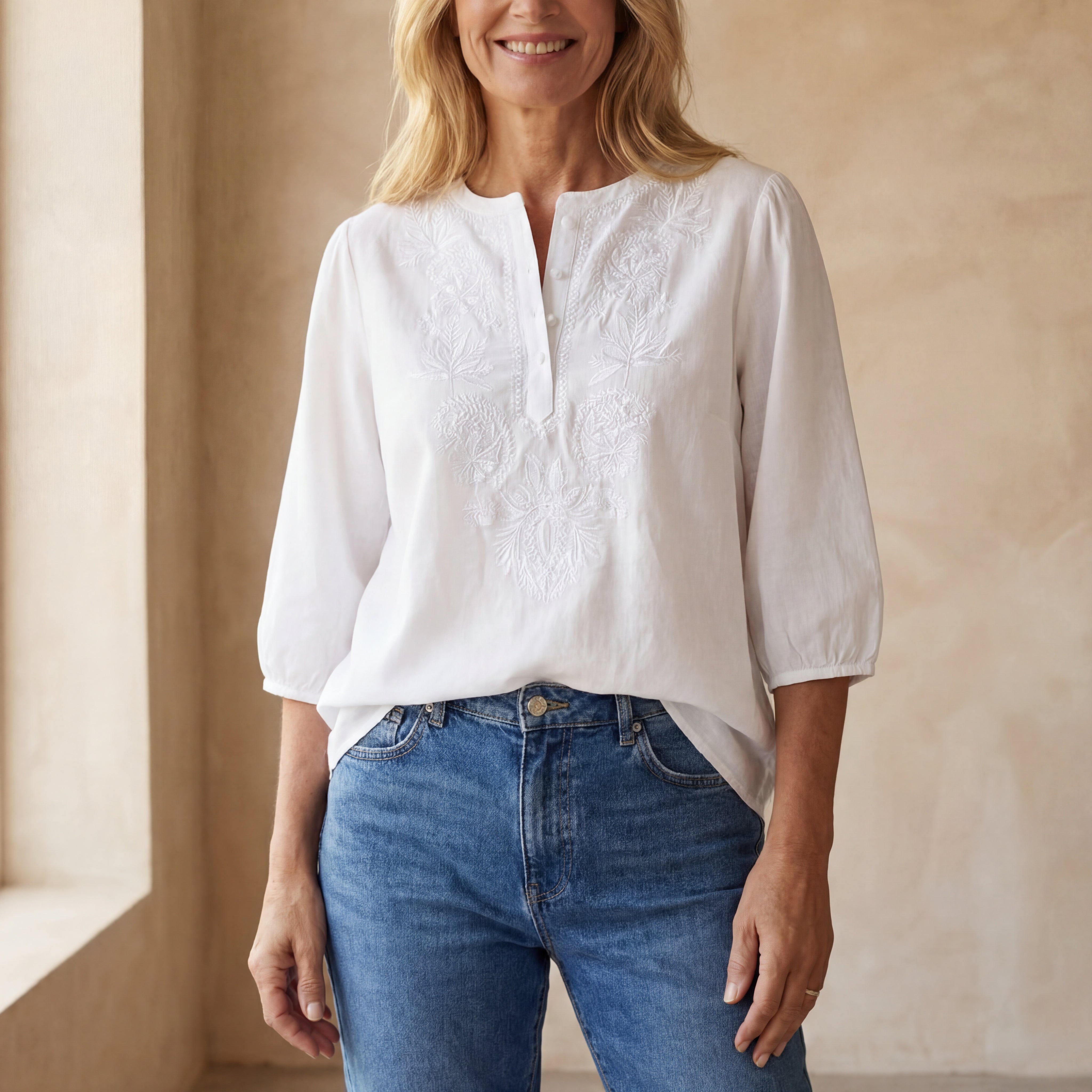 ANDORA - Ethnic Print Cotton Shirt