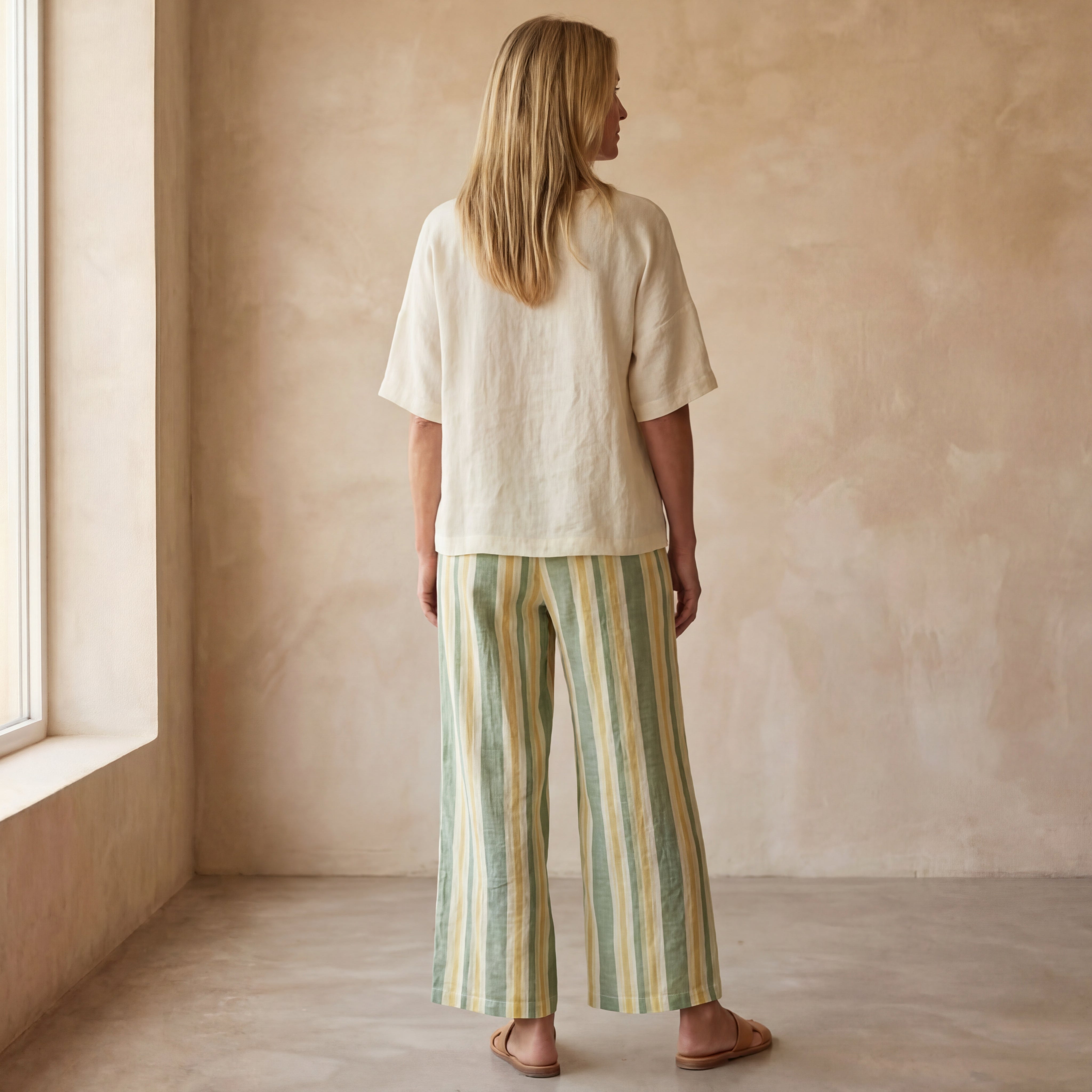 ELIDIA - Sophisticated Top & Striped Linen Pants