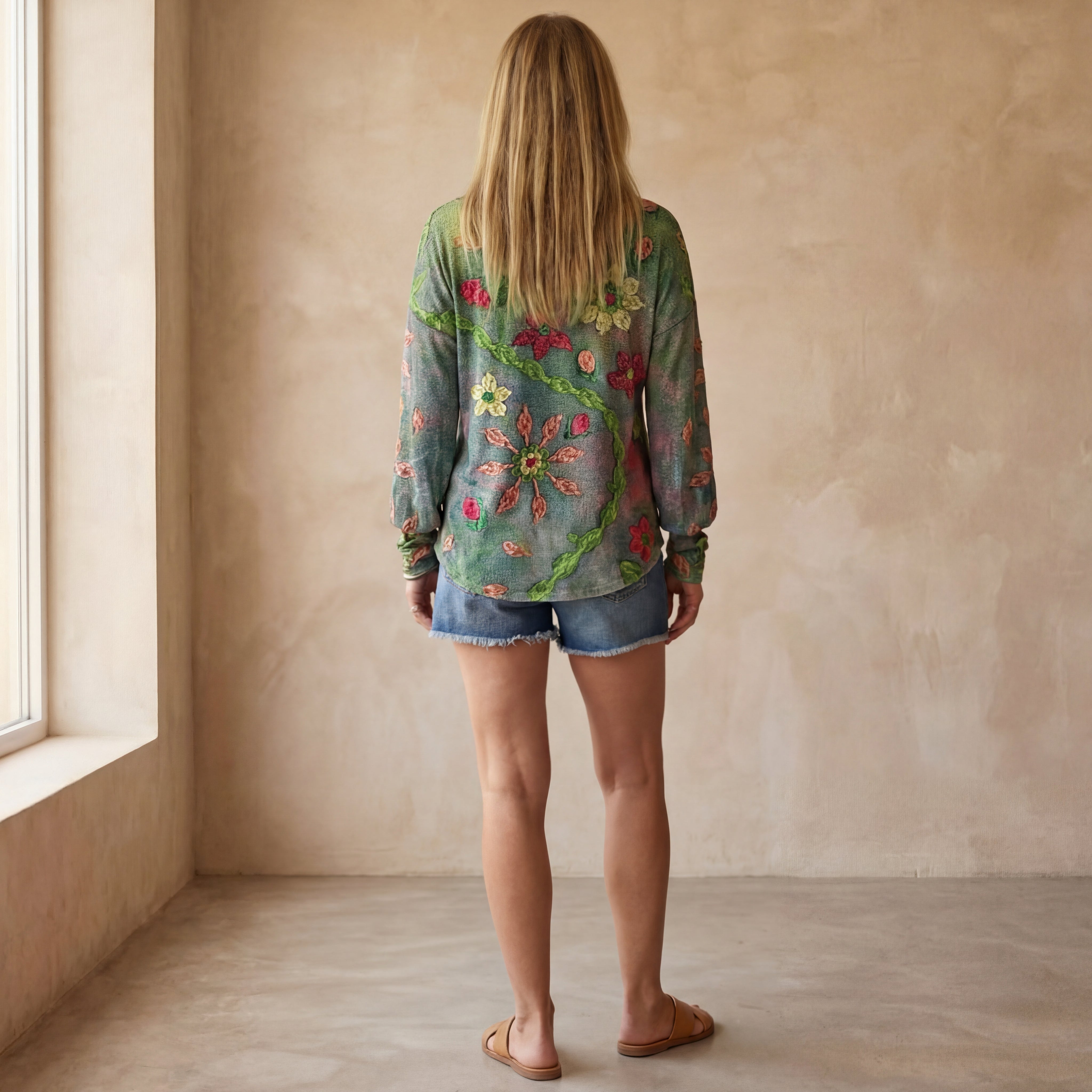 EDARA - COMFY BLOUSE WITH FLOWERS