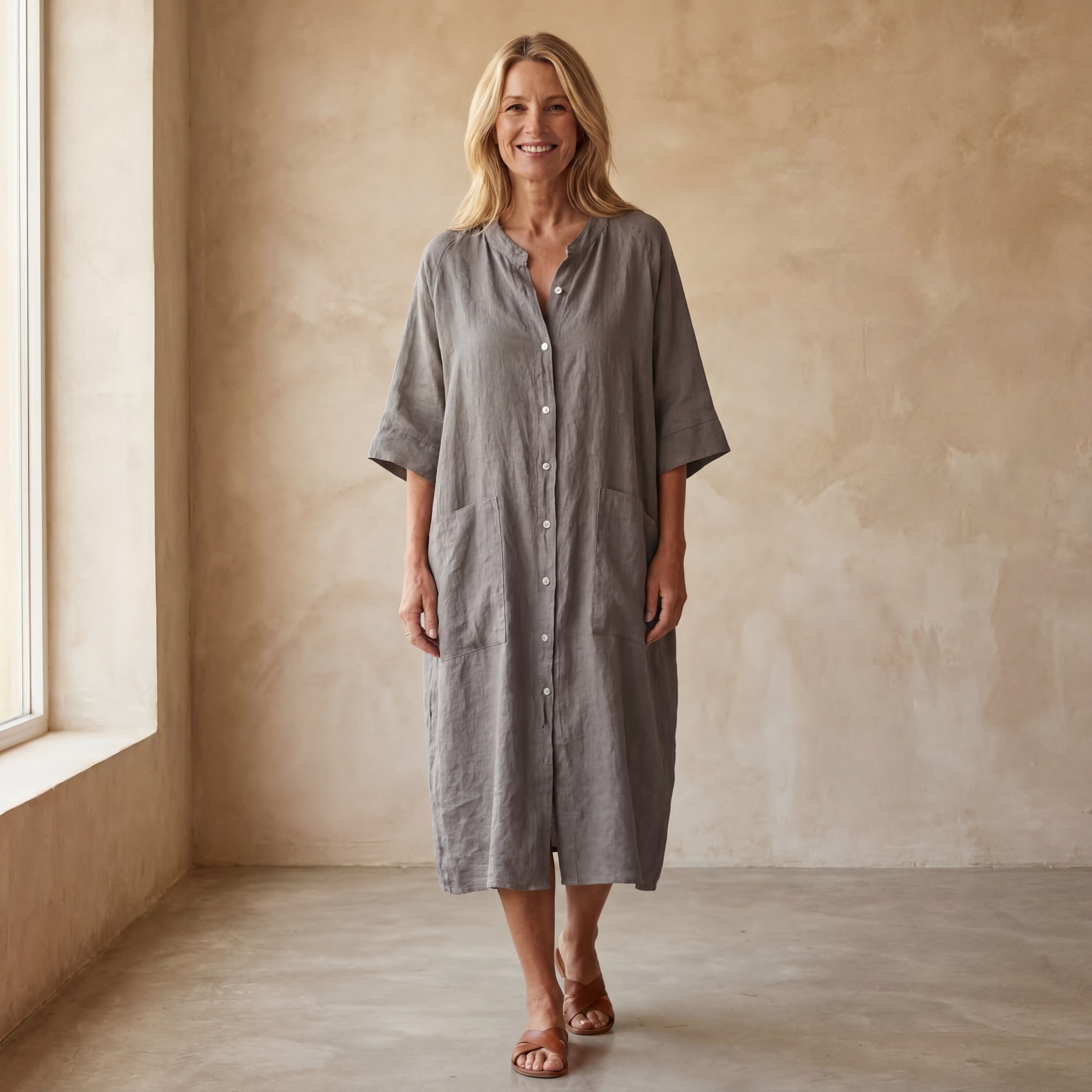 MEIVA - Cotton Linen Shirt Long Dress