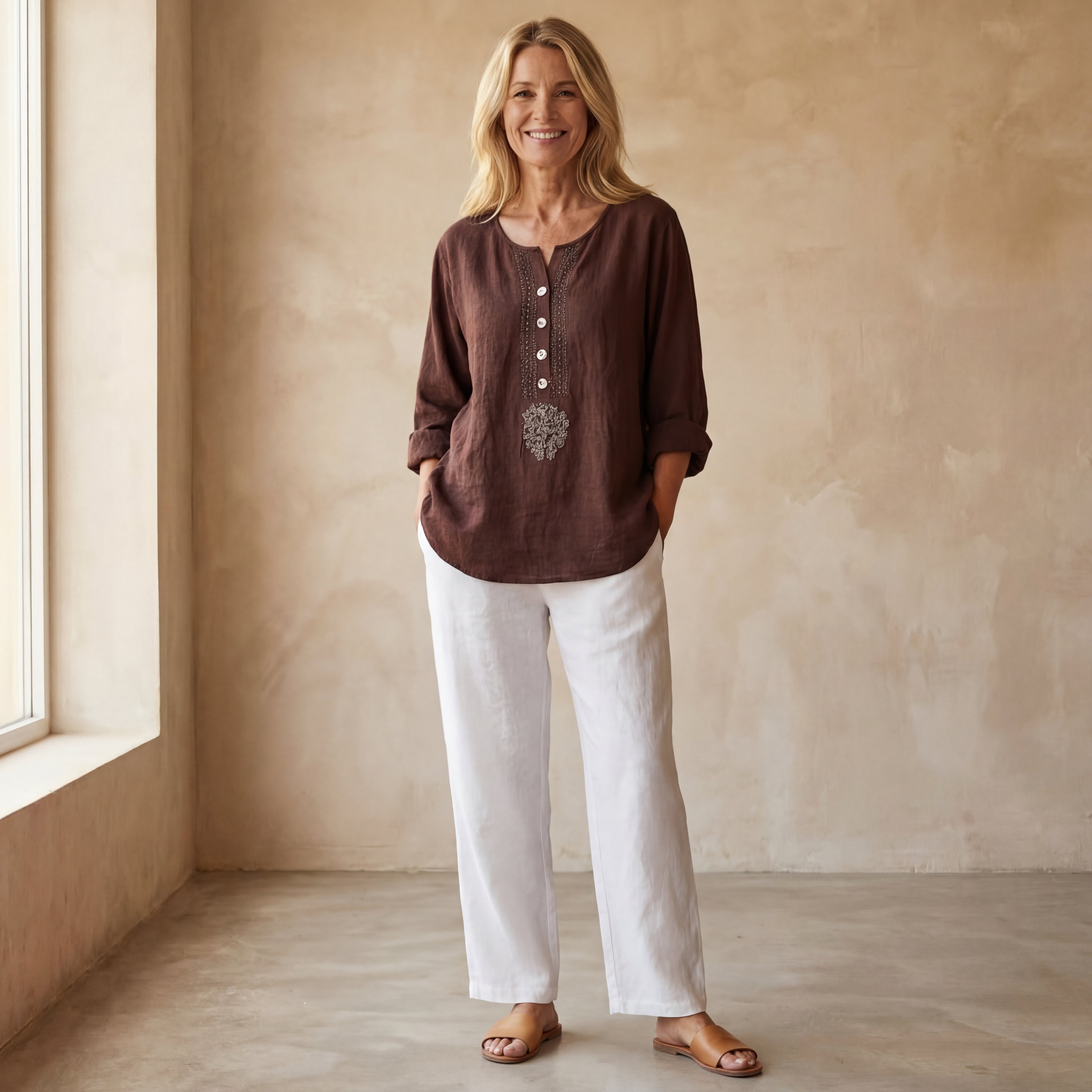 RANELA - BURGUNDY LINEN BLOUSE