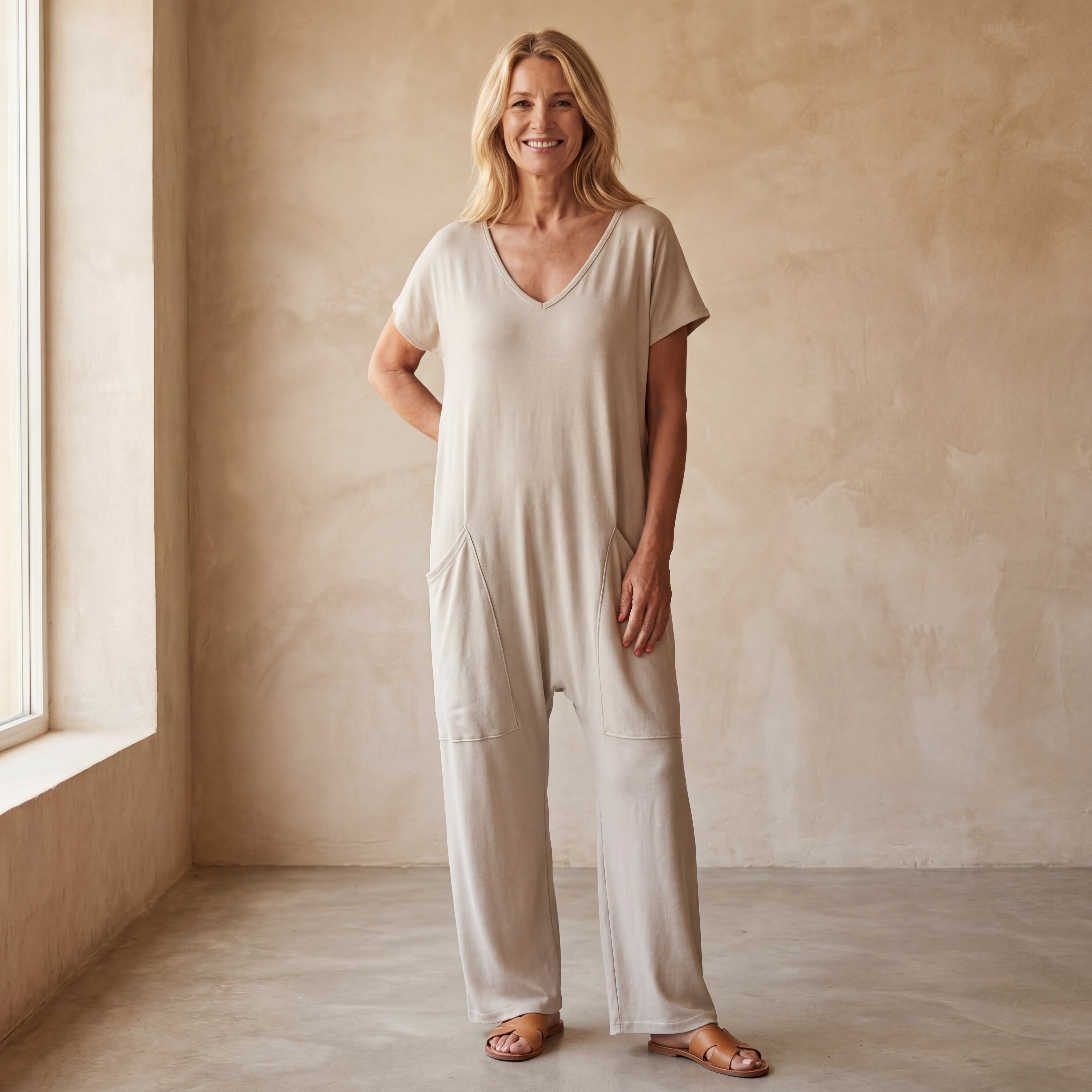 MAIRE - Casual V-neck Solid Color Jumpsuit
