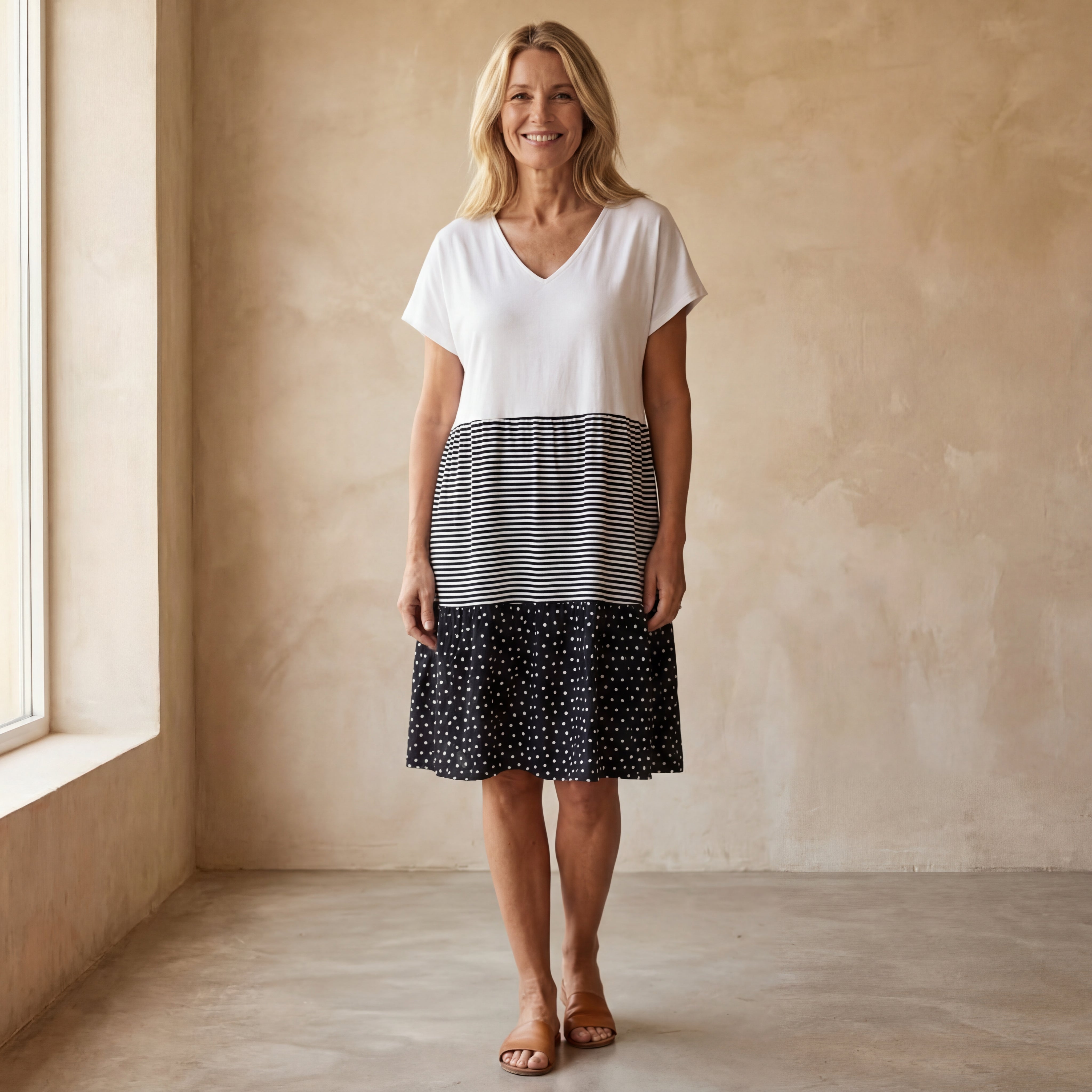 CAREMA - Striped Dotted Print Dress