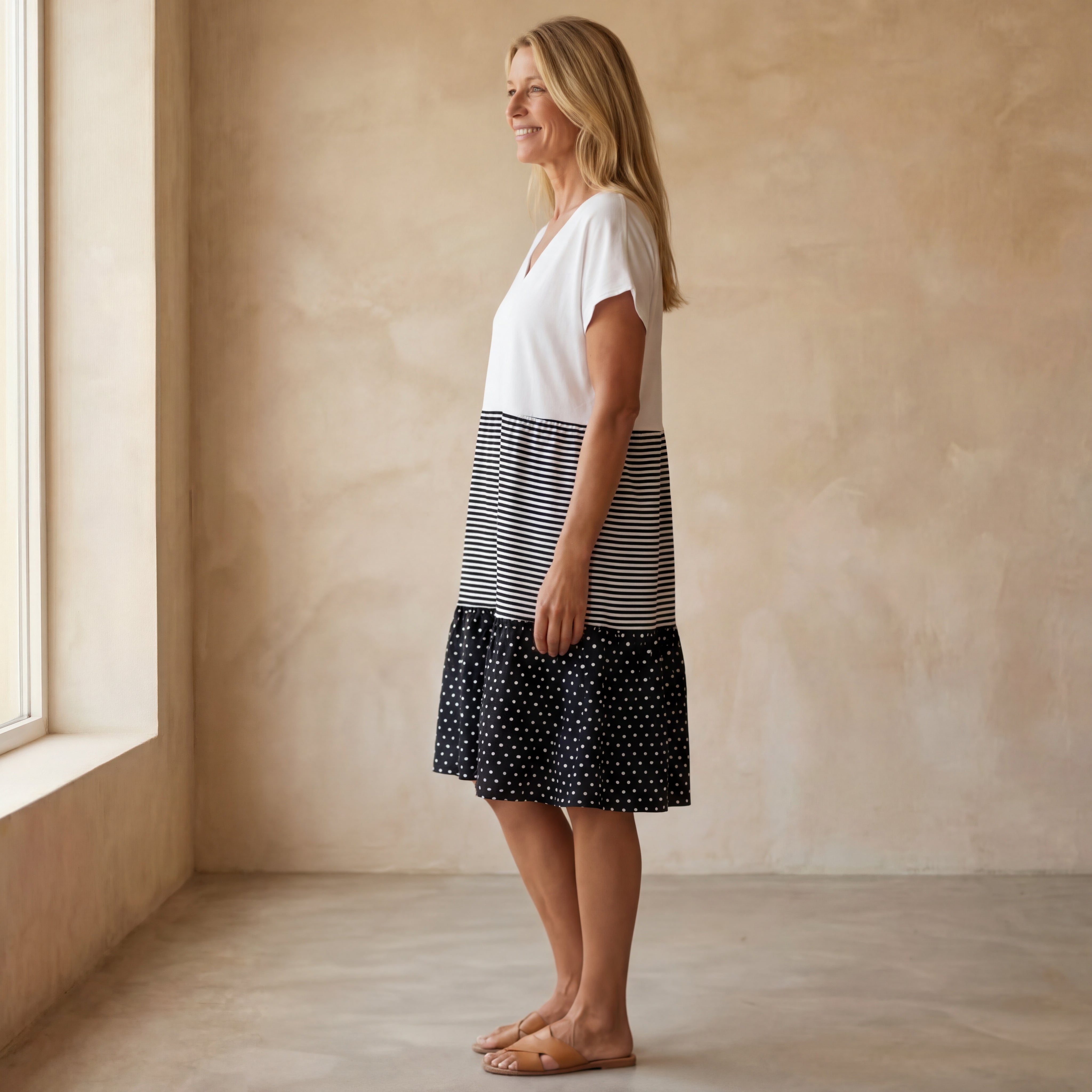 CAREMA - Striped Dotted Print Dress