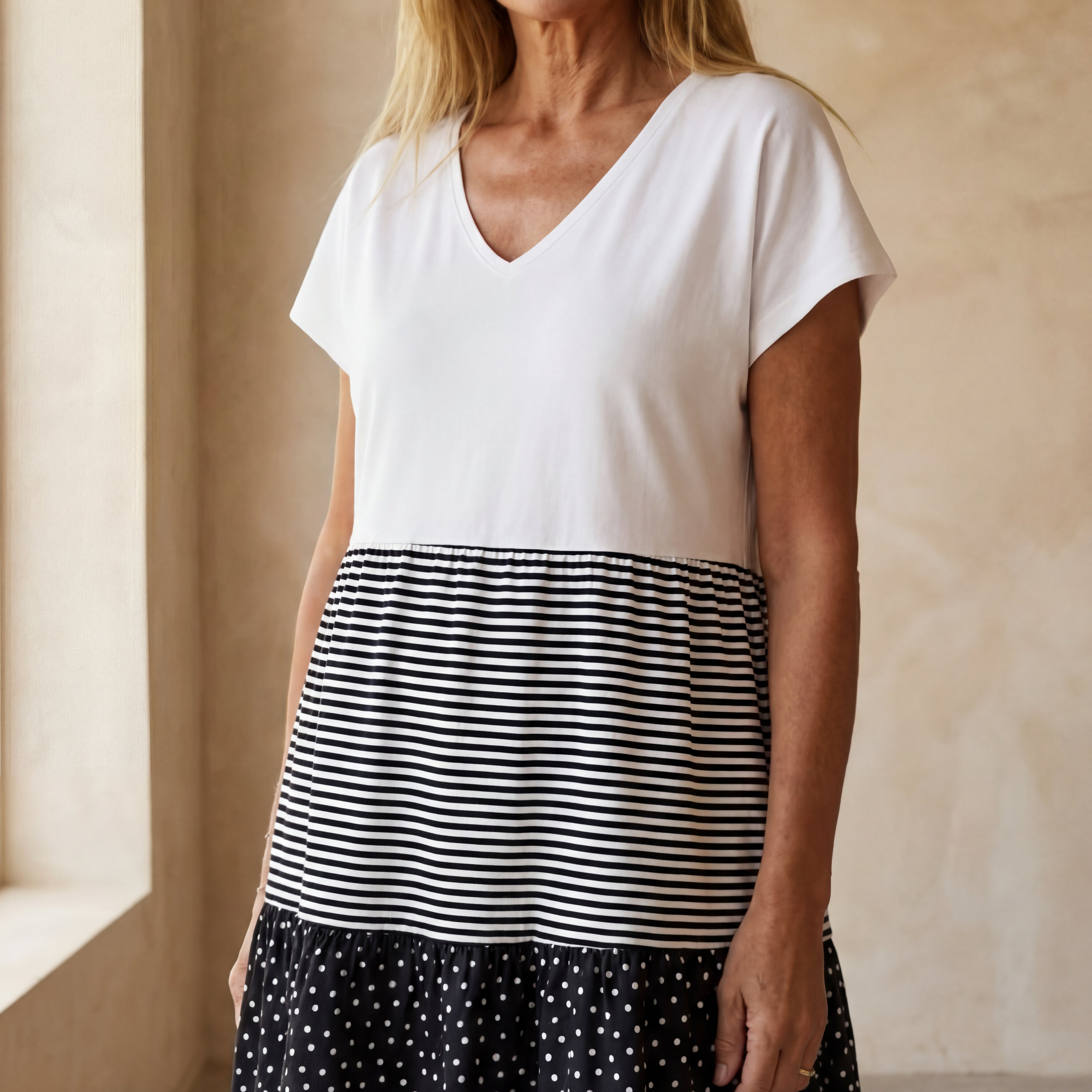 CAREMA - Striped Dotted Print Dress