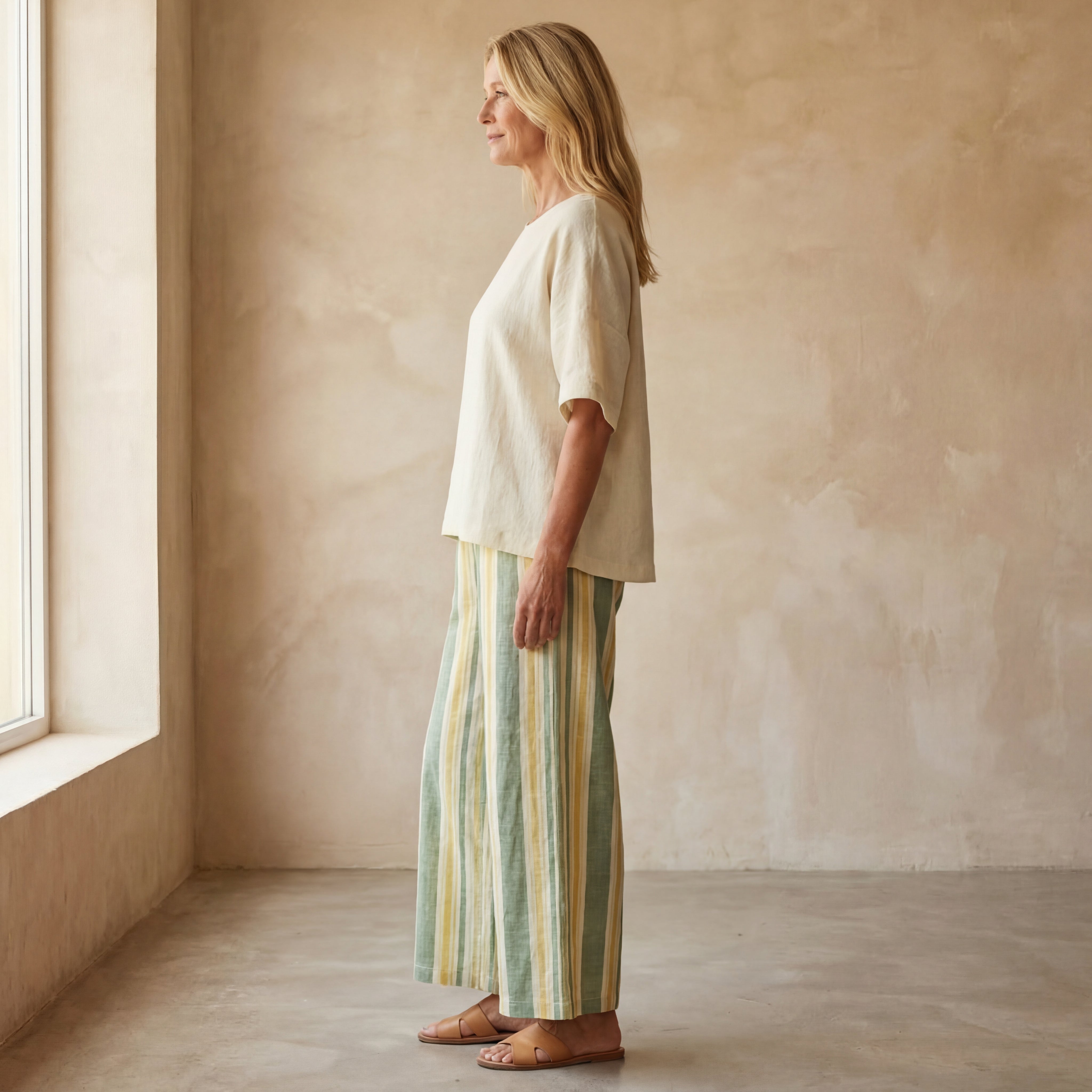 ELIDIA - Sophisticated Top & Striped Linen Pants