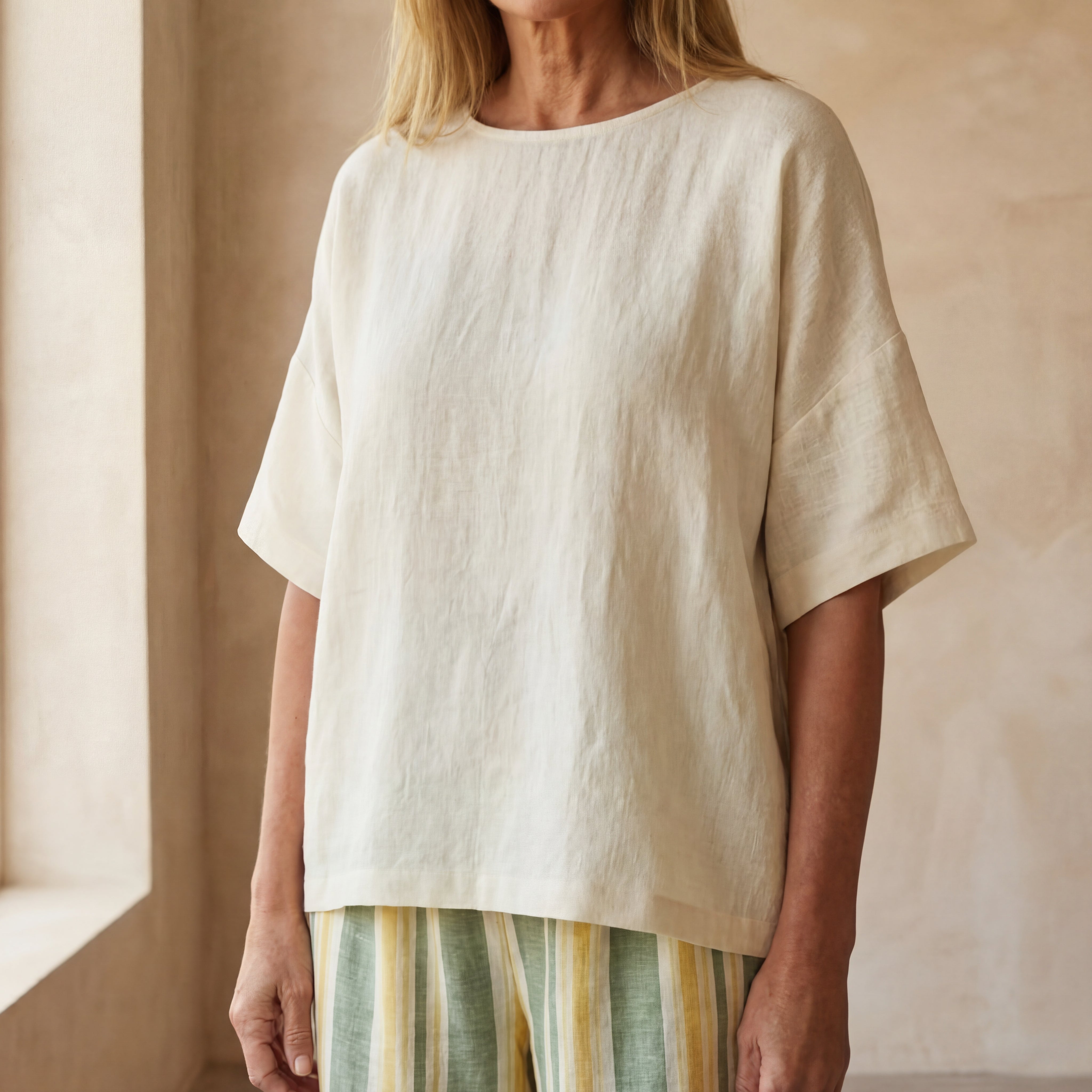 ELIDIA - Sophisticated Top & Striped Linen Pants