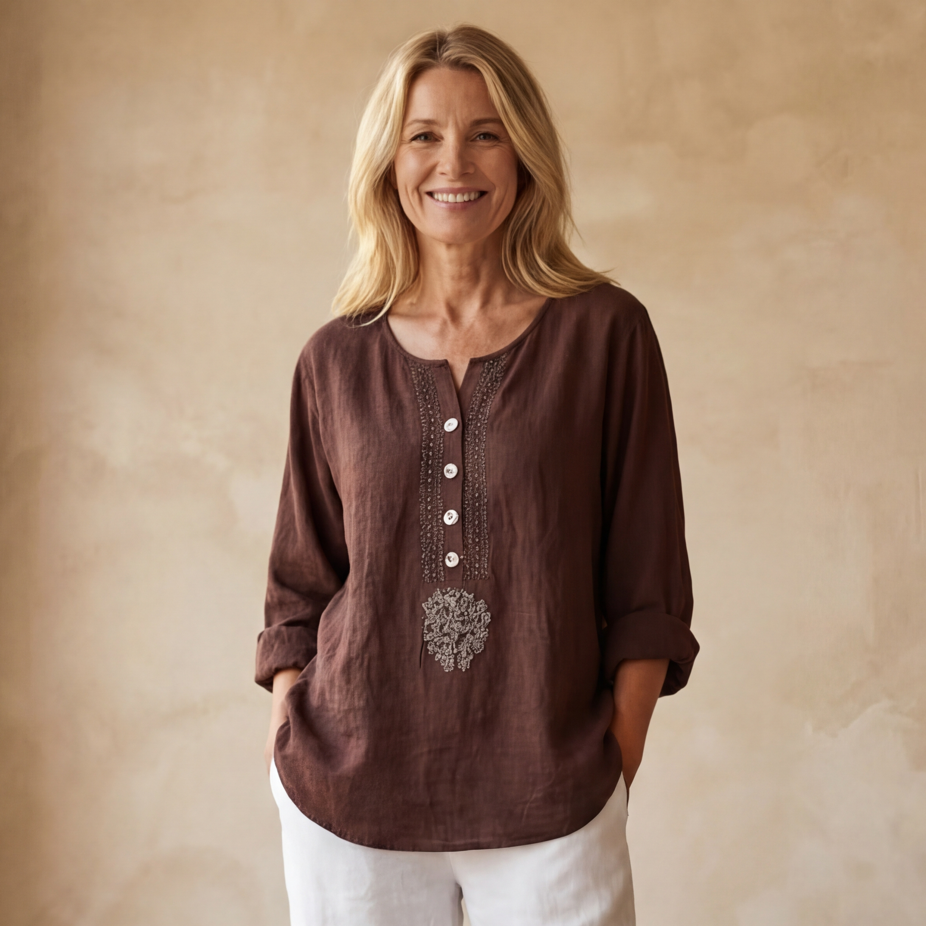 RANELA - BURGUNDY LINEN BLOUSE